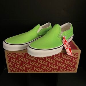 (NEW) Vans(Neon) Green Gecko/Track White Slip-On/Men 8.5/Women 10.0(Uni-Sex)